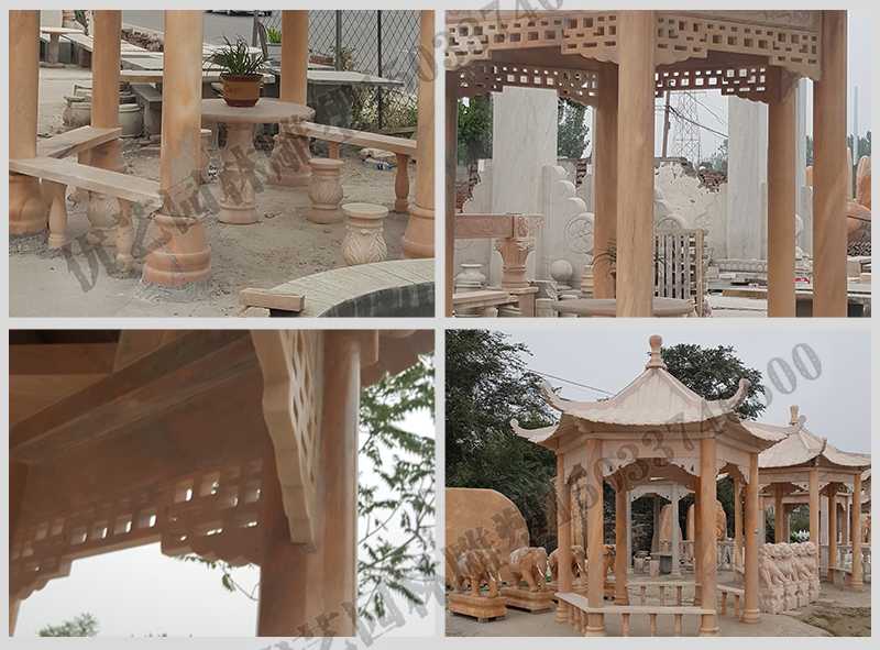 中式大理石涼亭，石雕六角亭子細節(jié)圖，定制中式景觀涼亭