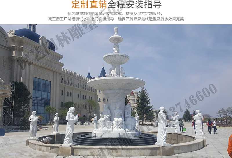 大理石景觀噴泉安裝，如何安裝大型景觀噴泉，定制石雕噴泉工廠