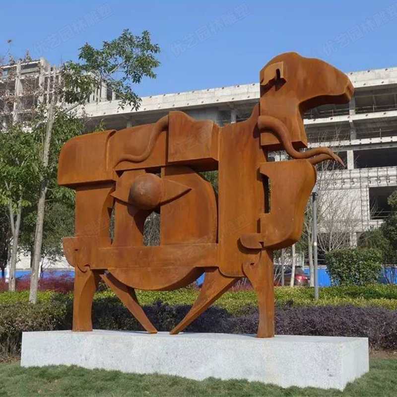 耐候鋼雕塑，抽象牛耐候鋼擺件
